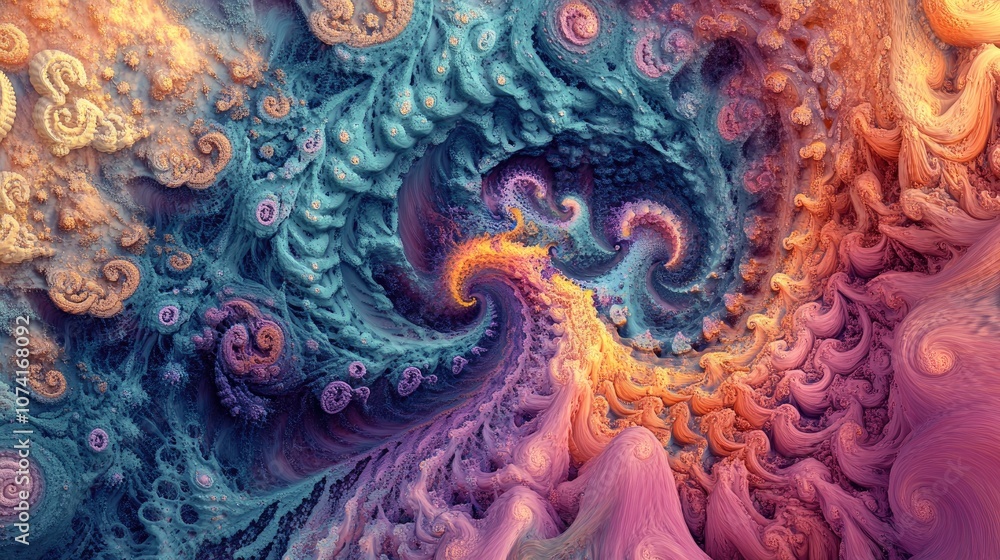 Fototapete Abstract fractal background illustrations featuring textured chaos ornament in a 3D cartoon rendering style