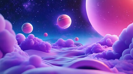 Abstract space scene with 3D effect in cartoon rendering