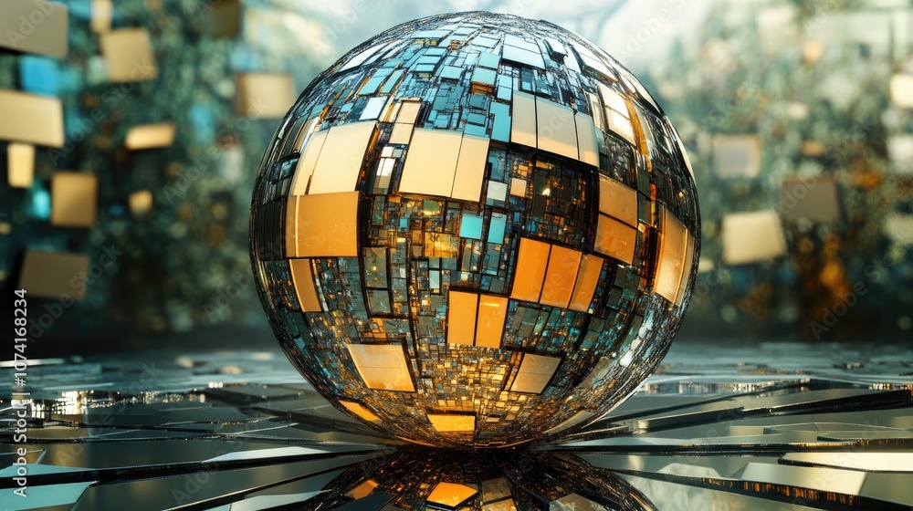Poster abstract futuristic mosaic globe in 3d cartoon style rendering
