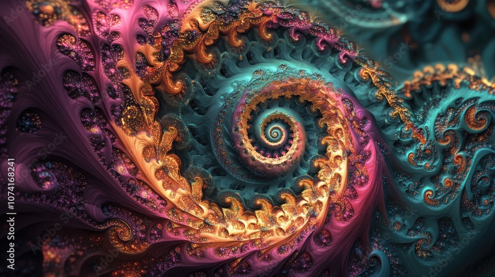 Aufkleber Abstract digital fractal fantasy design background in 3D cartoon rendering
