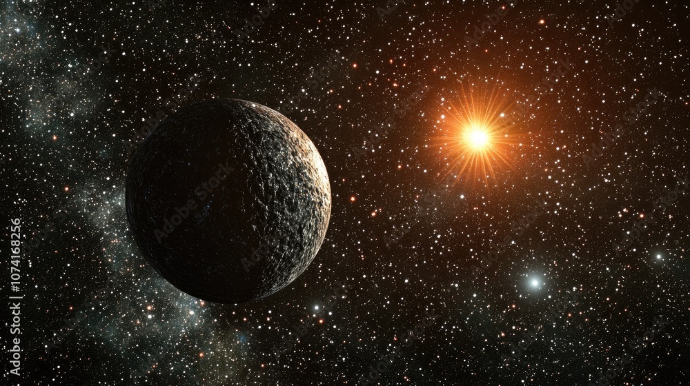 Poster 3D rendering of a planet s stars and galaxy in open space presented as a cartoon