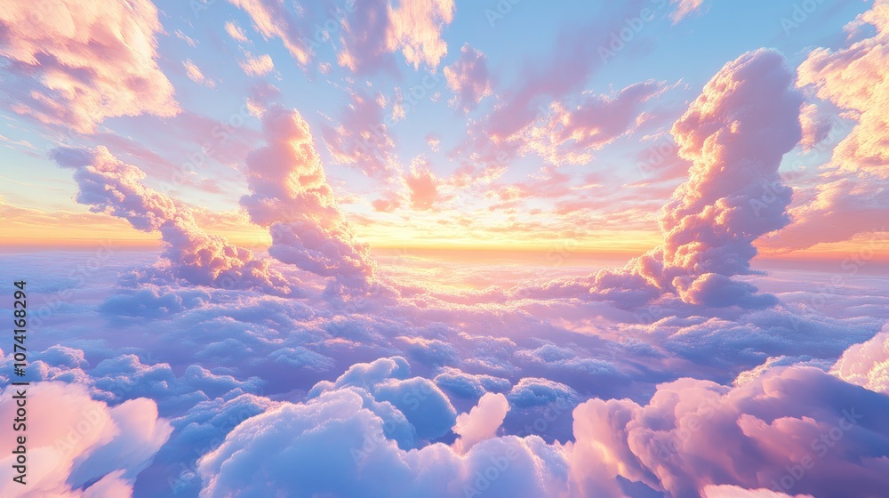 Poster beautiful sky and clouds background image in 3d cartoon rendering