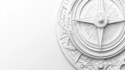 Naklejka premium Realistic line art of a compass, intricate needle and directions on a plain white backdrop