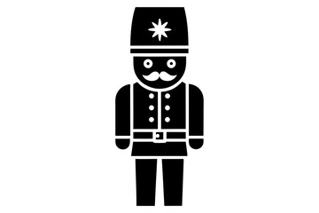 Christmas traditional tin soldiers in flat design. Vintage toy puppet soldier figures in bright colors. Nutcracker Xmas wooden ornaments.