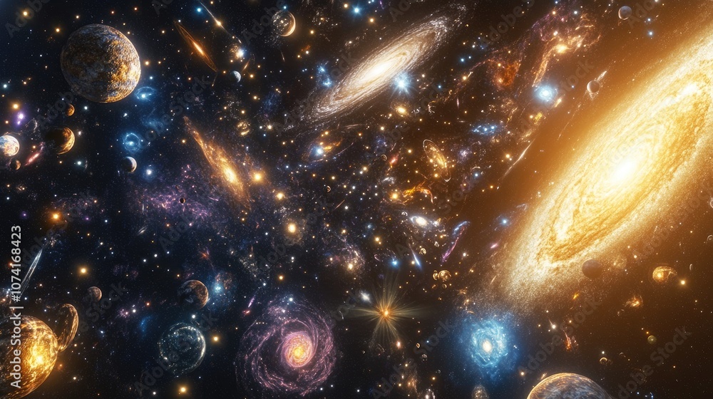 Aufkleber cartoon rendering in 3d of a universe abundant with stars nebulae and galaxies