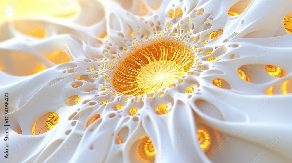 Poster fractal image depicting the abstract representation of the sun or sunflower in a 3d cartoon style