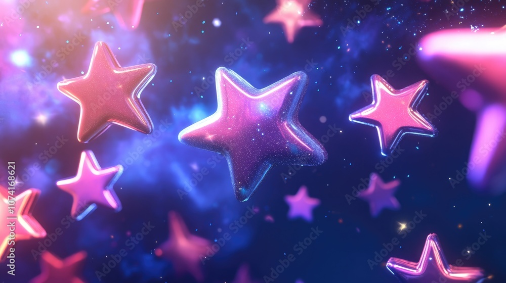 Aufkleber 3d rendering of cartoon style stars in a galaxy with free space
