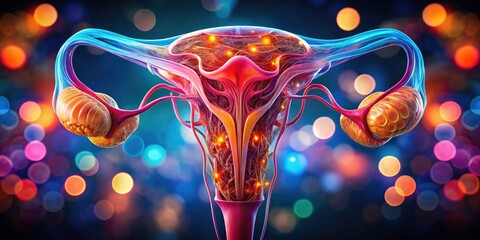 Detailed 3D Long Exposure Illustration of Female Reproductive System: Uterus, Ovaries, and Fallopian Tubes for Educational and Medical Use