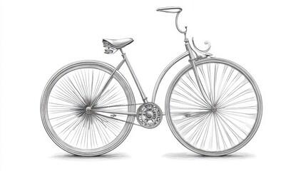 Fototapeta premium Realistic line art of a vintage bicycle, intricate details in wheels and frame, drawn on white
