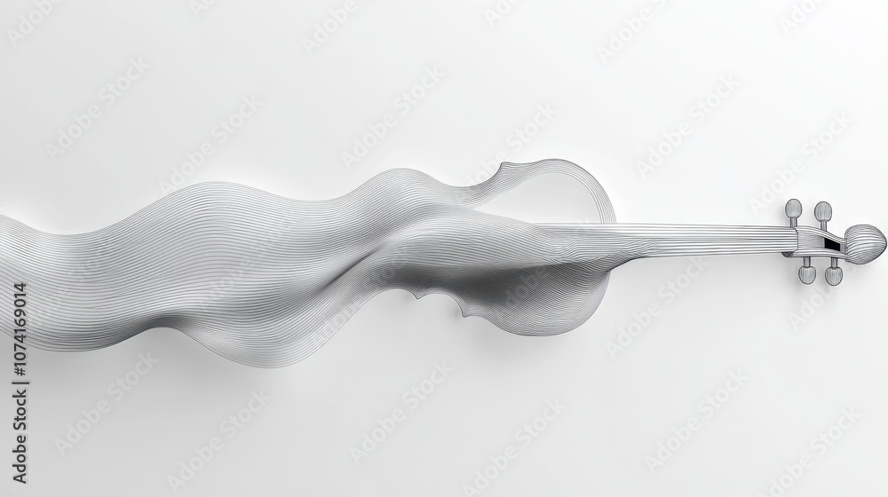 Fototapete realistic line art of a violin, each string and curve drawn with precision on white