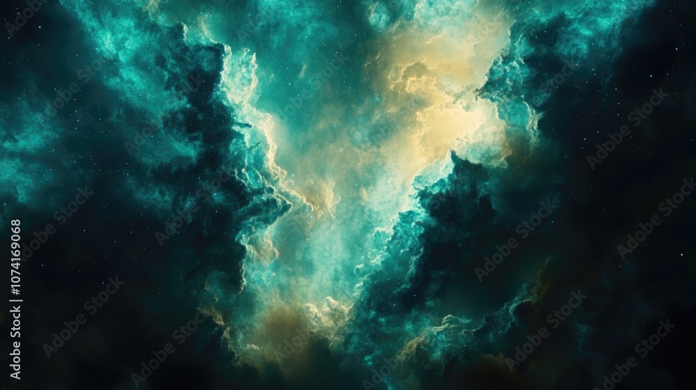 Poster beautiful space nebula in a 3d cartoon rendering style