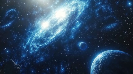 Obraz premium Beautiful blue galaxy in deep space depicted in 3D cartoon rendering