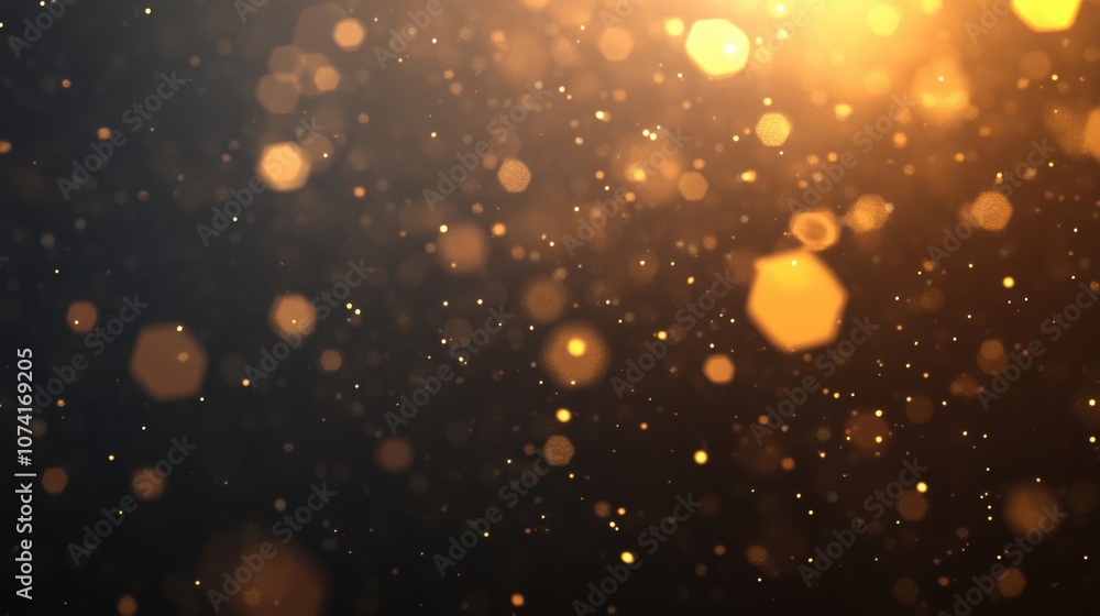 Poster irregular hexagonal bokeh lights softly illuminate a dark backdrop, offering a warm and enchanting a