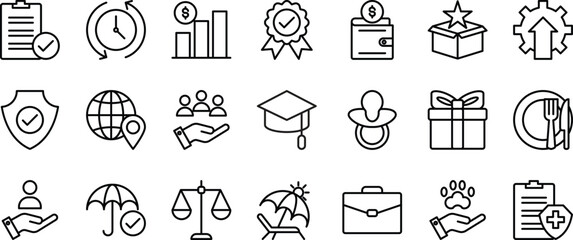 Employee benefit outline icons setvector illustration.