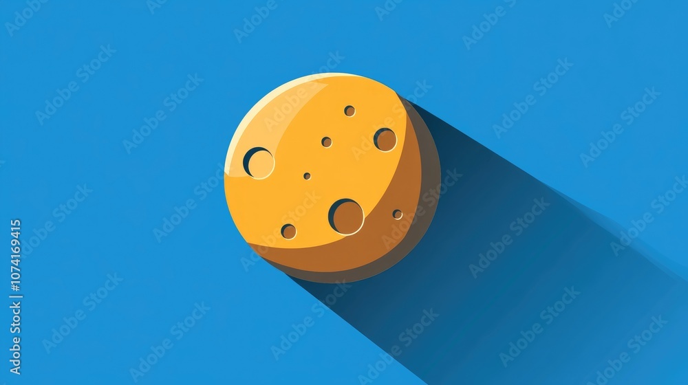 Poster flat icon of space moon with long shadow 3d cartoon rendering line icon