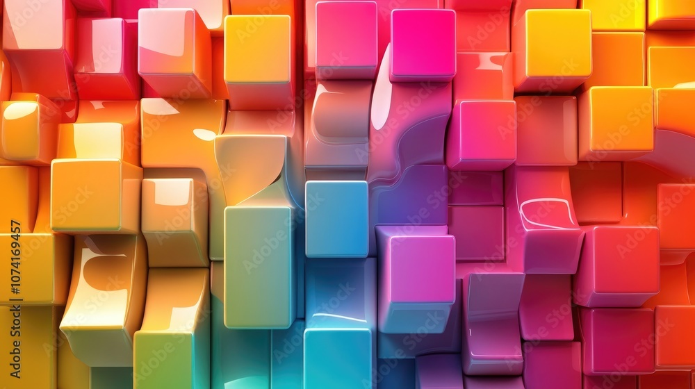 Poster Extruded abstract fractal background featuring a 3D cartoon rendering Modern art painting with futuristic wavy fractal elements Trendy desktop wallpaper showcasing colorful 3D rendered cubes and s
