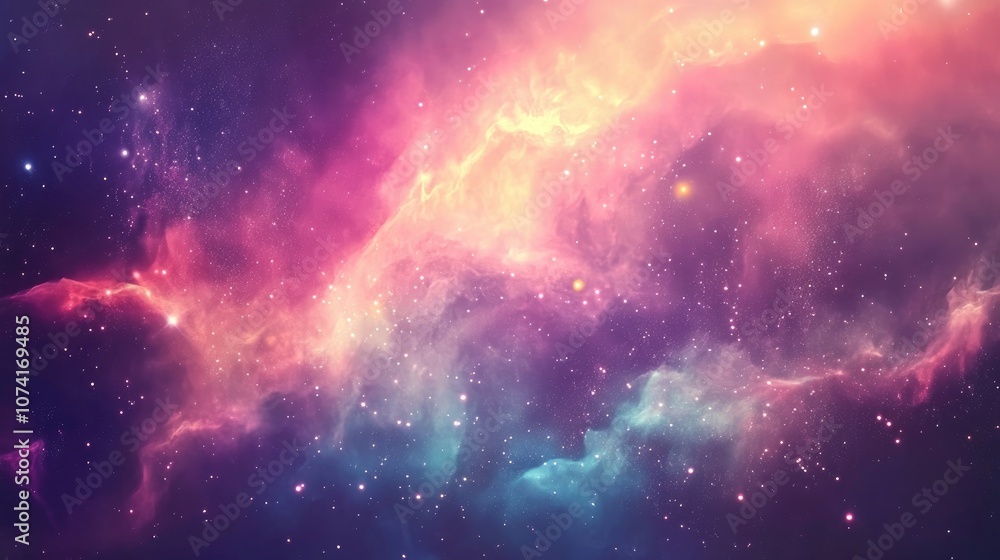 Poster Blurred image of a star field in galaxy space with nebula created with 3D cartoon rendering abstract watercolor digital art painting for texture background
