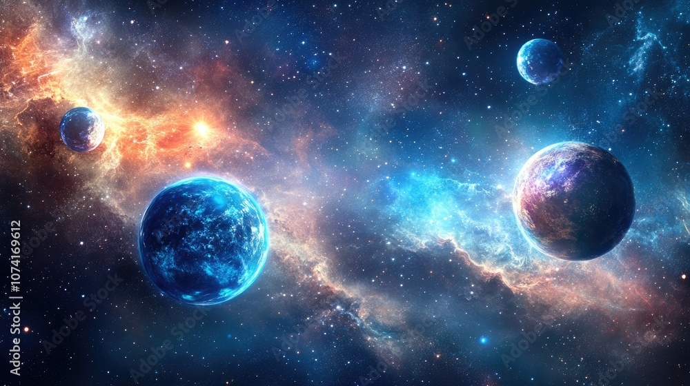 Leinwandbilder Background planets as a 3D cartoon rendering symbolizing deep space and backdrop