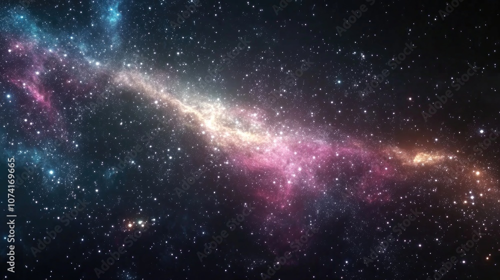 Poster background illustration of galaxies and nebula in 3d cartoon rendering
