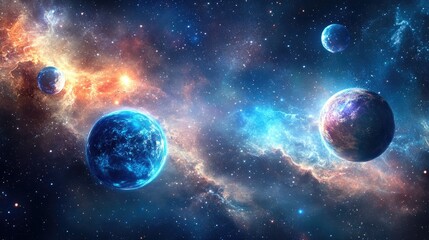 Fototapeta premium Background planets as a 3D cartoon rendering symbolizing deep space and backdrop