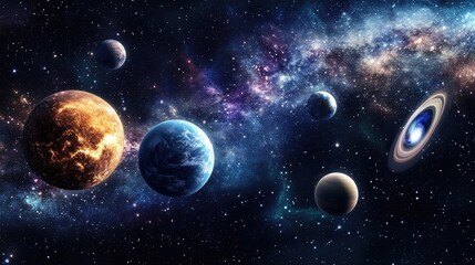 Naklejka premium Incredibly beautiful planets and galaxies in a 3D cartoon rendering of the dark cold beauty of the endless universe