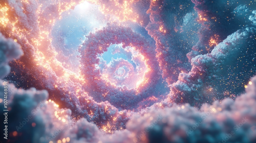 Poster abstract cosmic background in a 3d cartoon rendering