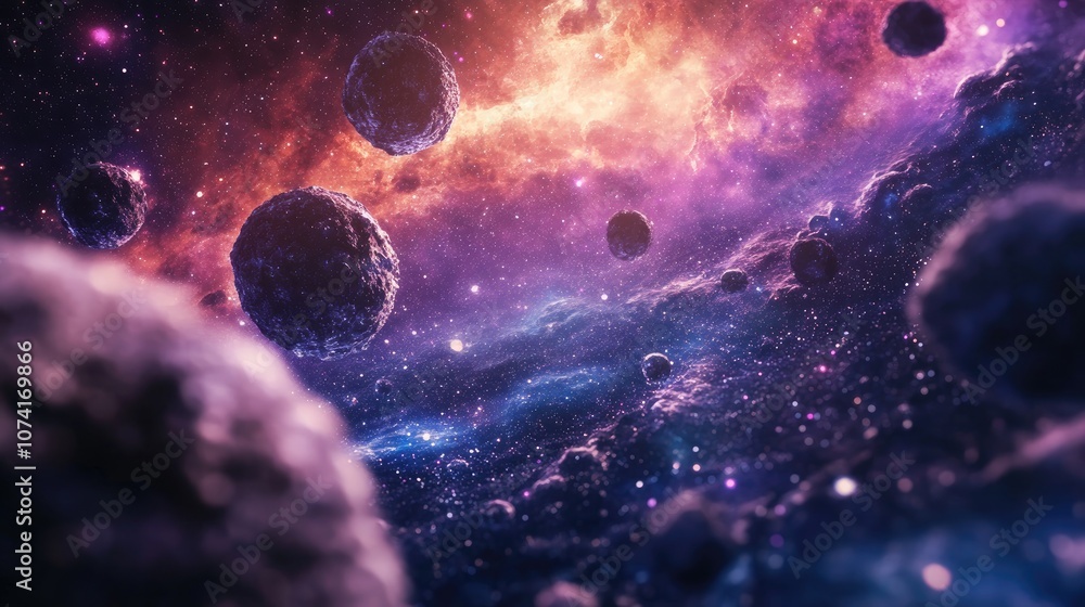 Poster abstract background of the universe in 3d cartoon rendering