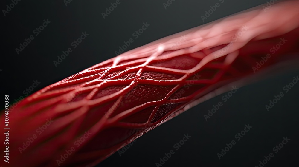 Poster close-up of a textured red surface with intricate patterns, isolated on black background.