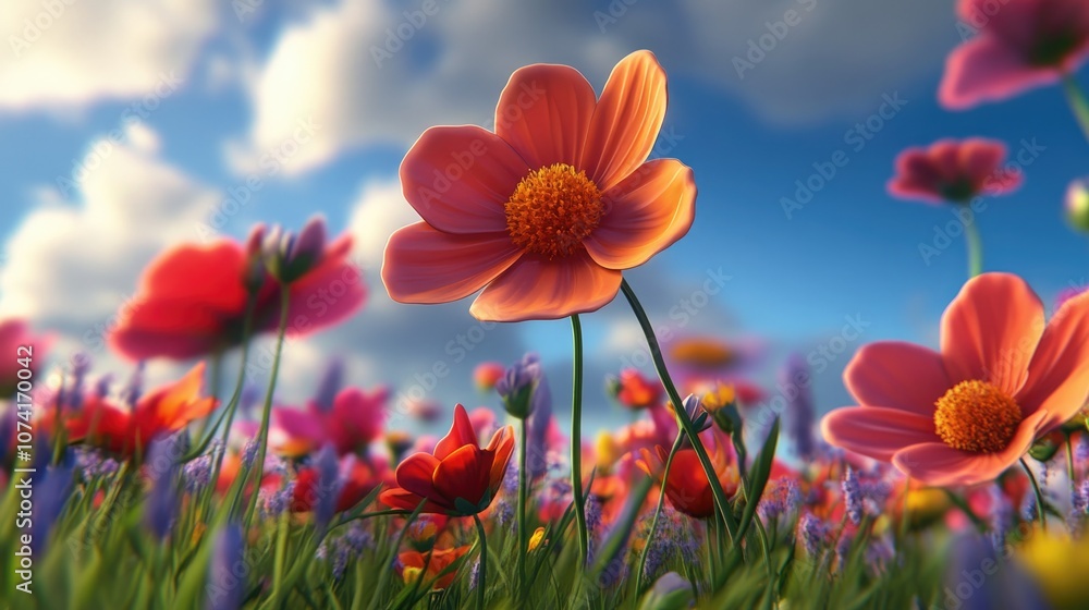 Poster cosmos a quintessential autumn flower depicted in a 3d cartoon rendering