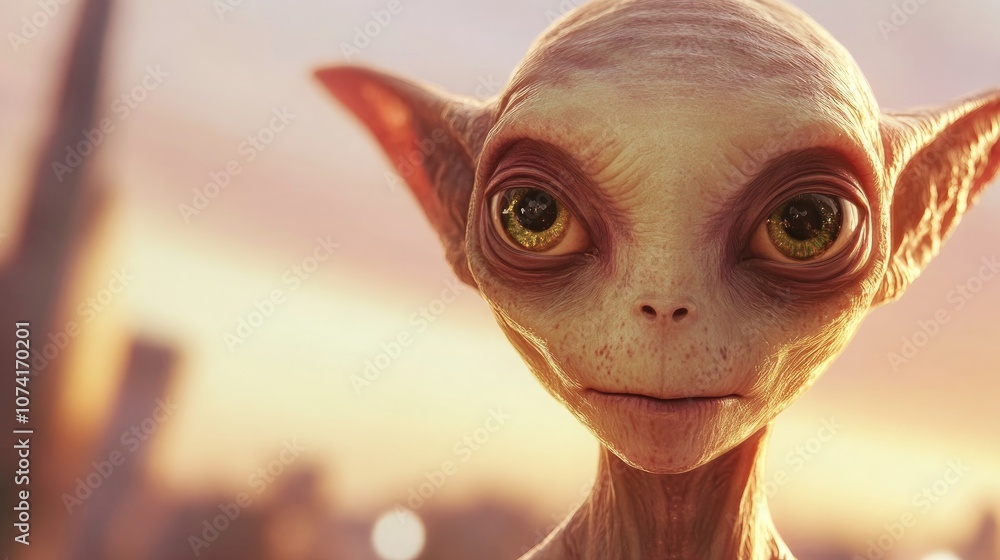 Poster Artistic concept painting of an alien portrait with a 3D cartoon rendering in the background