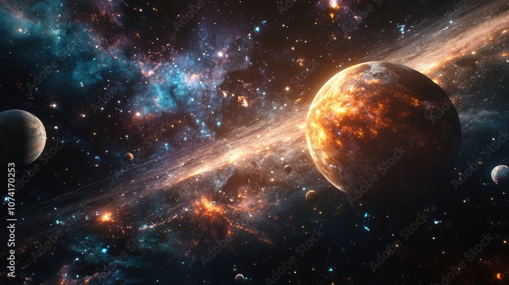 Poster universe in 3d cartoon rendering