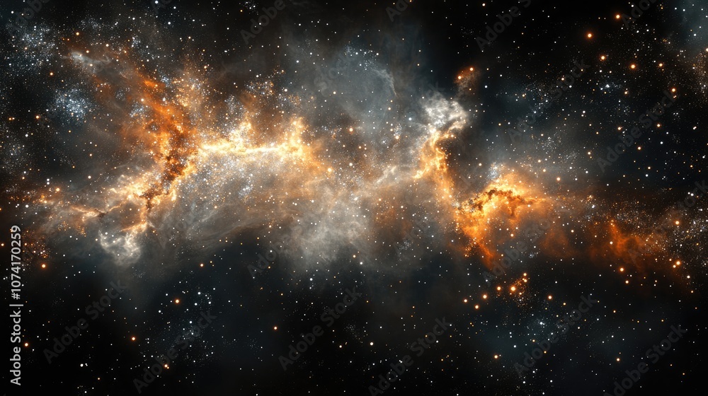 Poster 3D rendering of a colorful galaxy in space showcasing the beauty of the universe with a cloud of stars isolated against a black background