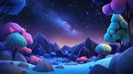 3D cartoon illustration of the Milky Way in a summer night sky