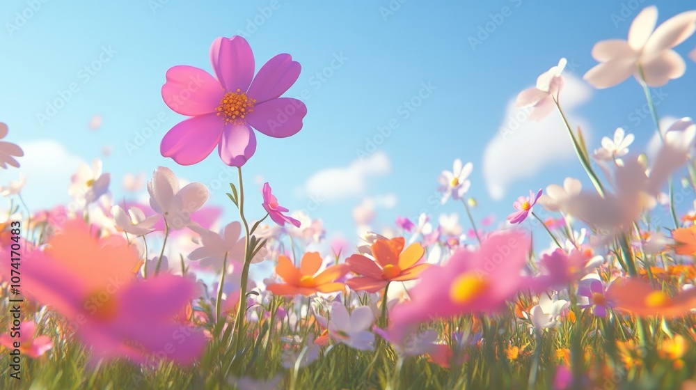 Poster cosmos a quintessential autumn flower depicted in a 3d cartoon rendering