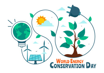 World Energy Conservation Day Vector Illustration the importance of Saving the Planet with a Green and Eco Friendly, featuring a Lamp and Earth