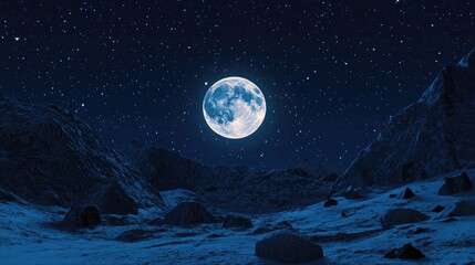 Clear night sky with a bright full moon in a 3D cartoon rendering