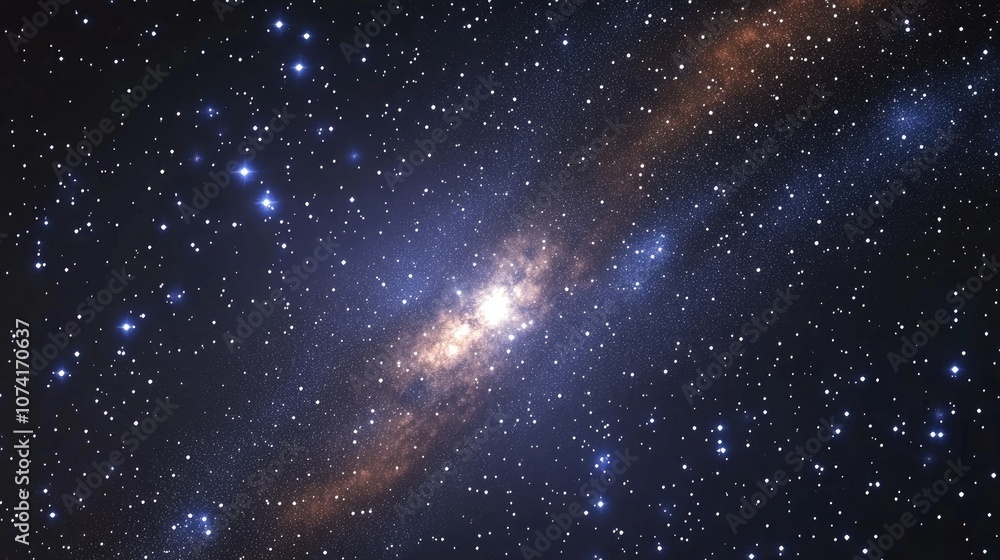 Poster blue dark night sky with numerous stars featuring a 3d cartoon rendering of the milky way against a 