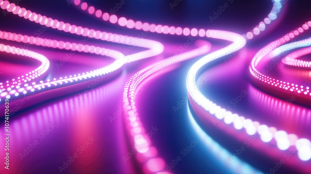 Leinwandbilder Abstract illumination depicted in a 3D cartoon rendering featuring a twisting pattern of multicolored white red glowing lights