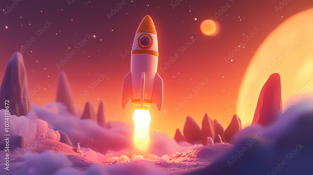 Poster 3d cartoon illustration of a rocket a vehicle engineered to navigate through the earth s atmosphere 