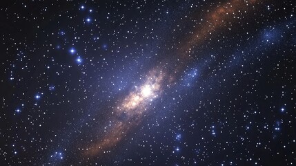 Blue dark night sky with numerous stars featuring a 3D cartoon rendering of the Milky Way against a space backdrop