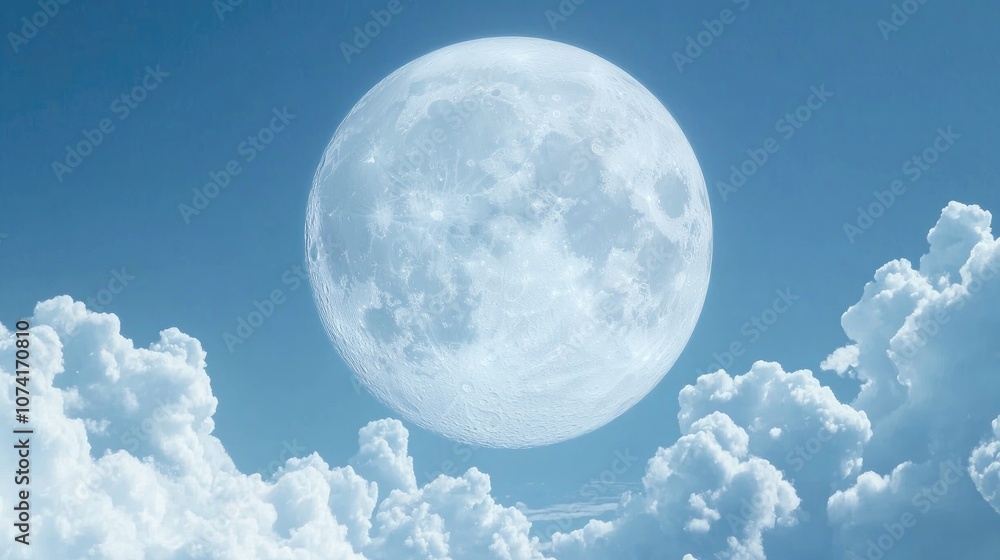 Poster full moon in a blue sky depicted in 3d cartoon rendering