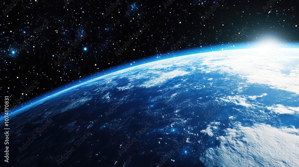 Aufkleber View of Earth from space in a 3D cartoon rendering 3D illustration