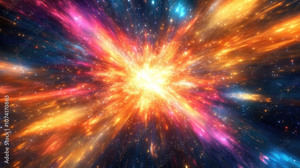 Poster colorful abstract radiant flash in a 3d cartoon rendering depicting an explosion and hyper accelerat