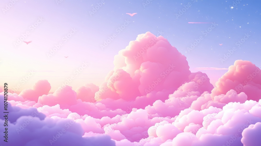 Aufkleber beautiful sky and clouds background image in 3d cartoon rendering