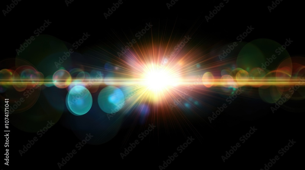 Aufkleber Artistic lens flare effect in a 3D cartoon rendering isolated on a black background This can be overlaid on an image using screen mode for a realistic lens flare effect