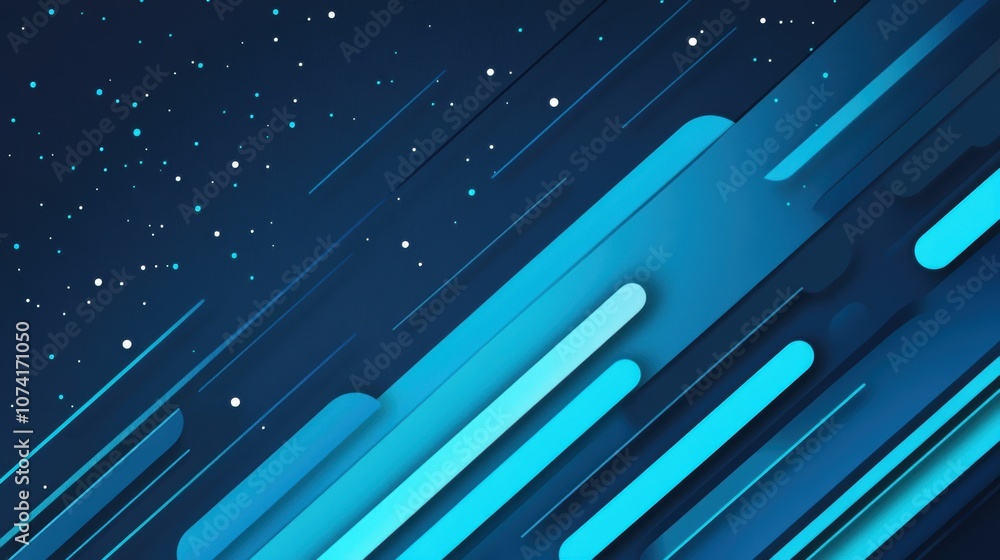 Poster an abstract design with blue lines and dots resembling futuristic technology, evoking a sense of spe
