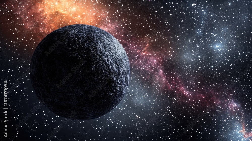 Poster 3d illustration of a lost exo planet in another galaxy created in a cartoon rendering style