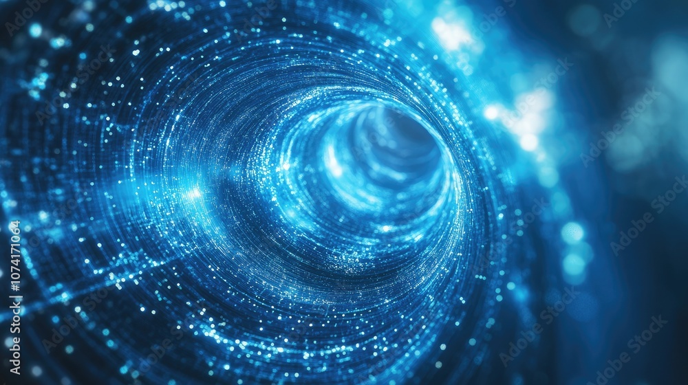 Leinwandbilder Blue glowing artificial wormhole in a 3D cartoon rendering featuring a computer generated abstract background