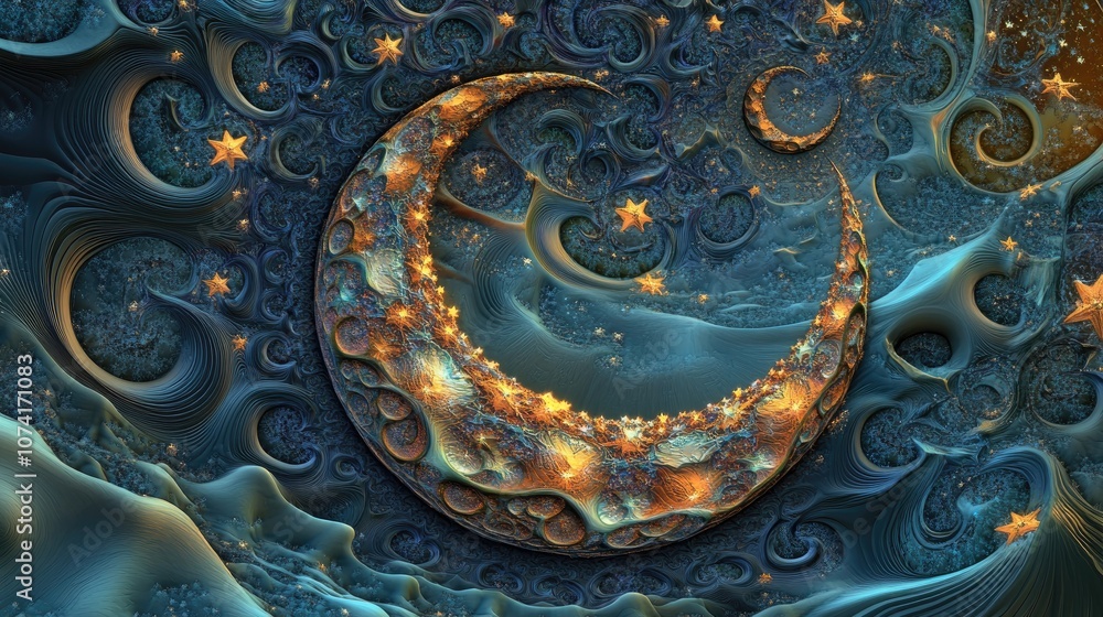 Aufkleber Mystical esoteric pattern featuring moon and stars in a 3D cartoon rendering