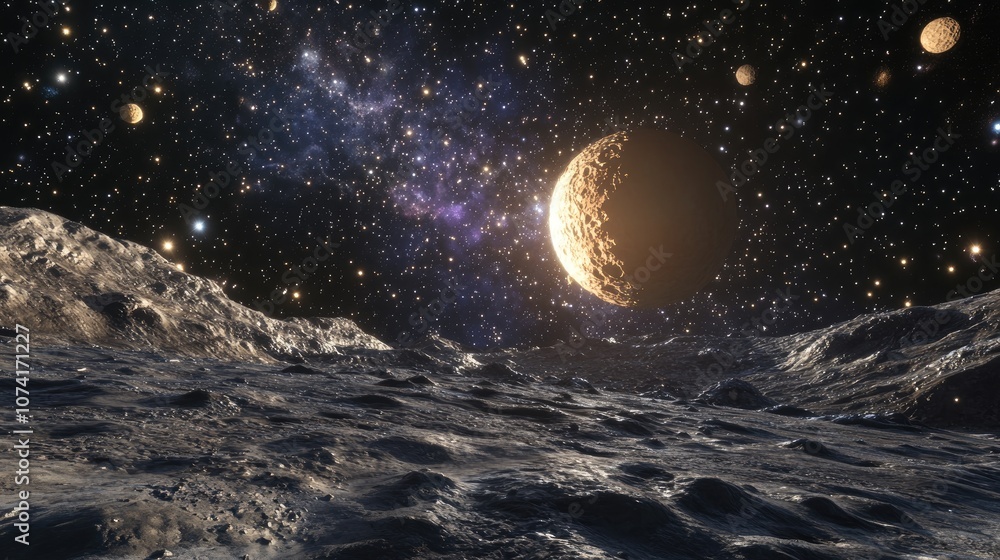 Poster planets stars and galaxies in outer space beautifully depicted in a 3d cartoon rendering highlightin
